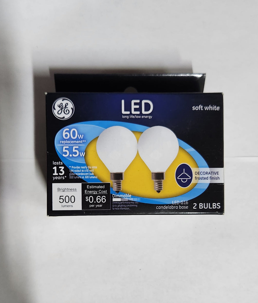 GE 5.5W Soft White Dimmable LED Candelabra Bulbs (2-Pack)