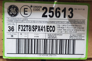 GE #25613 F32T8/SPX41/ECO - T8s 32 Watt 4100K ( 36 QTY )