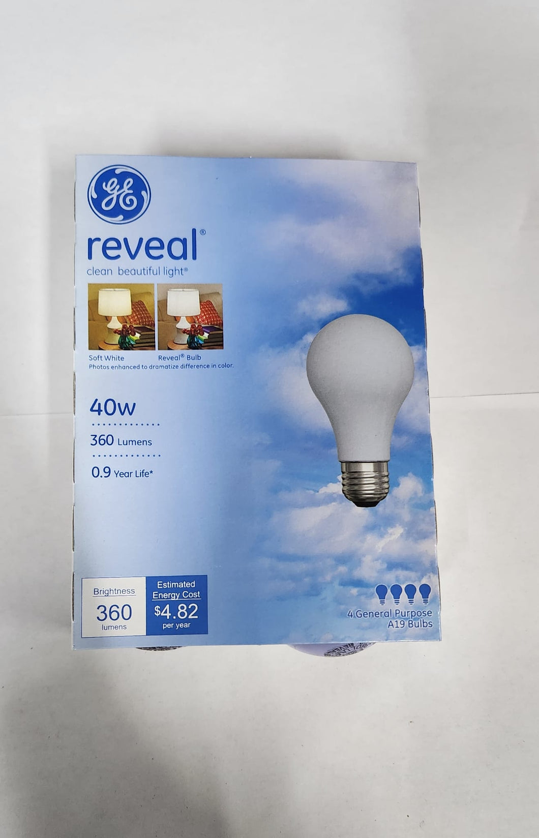 GE #48687 40W A19 Bulbs Reveal Clean Beautiful Light (4-pack)