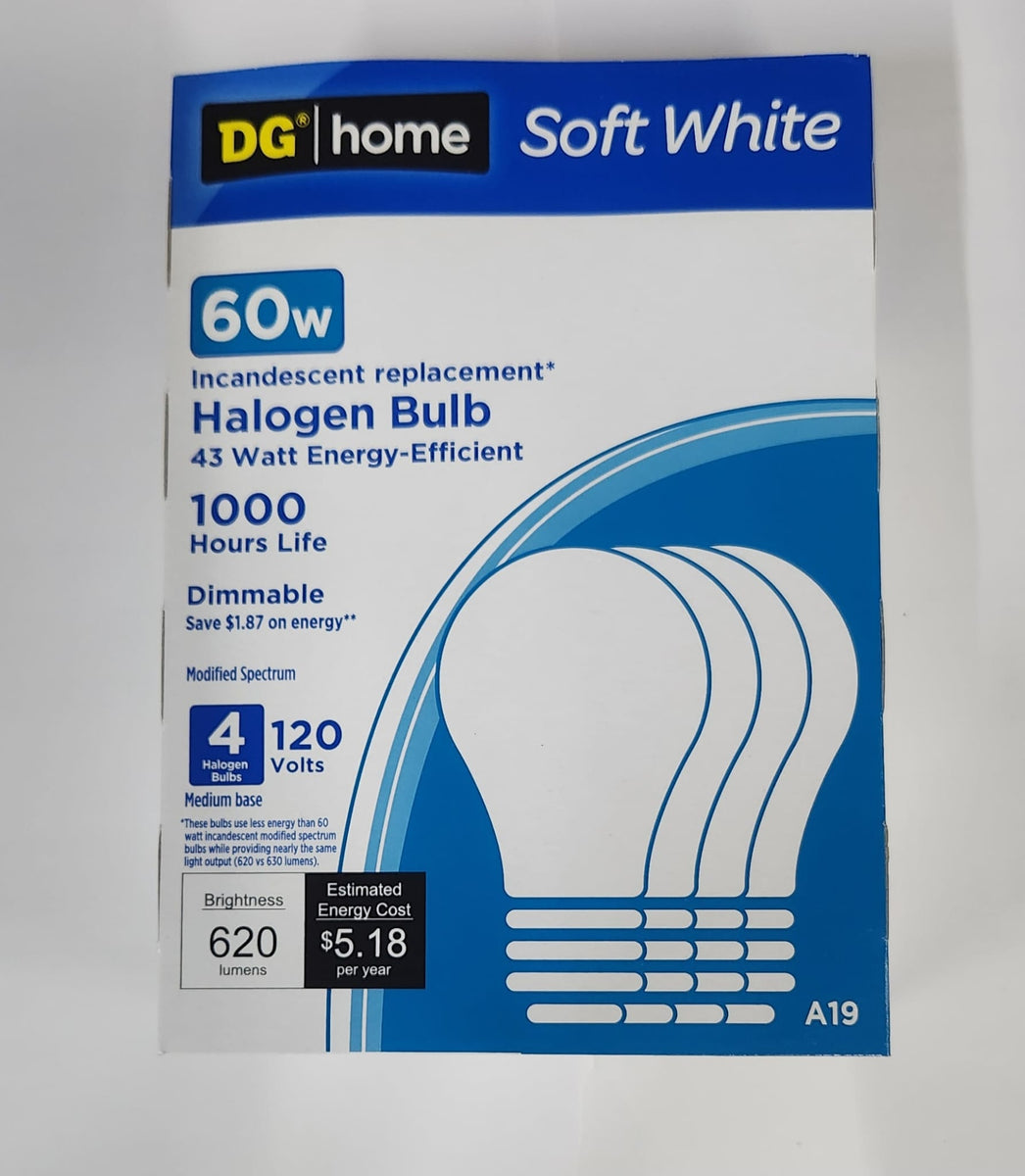 Halogen Bulbs In Store DG Home Soft White Halogen Bulb – 43W Energy-Efficient (1- 4pk) – Light ...