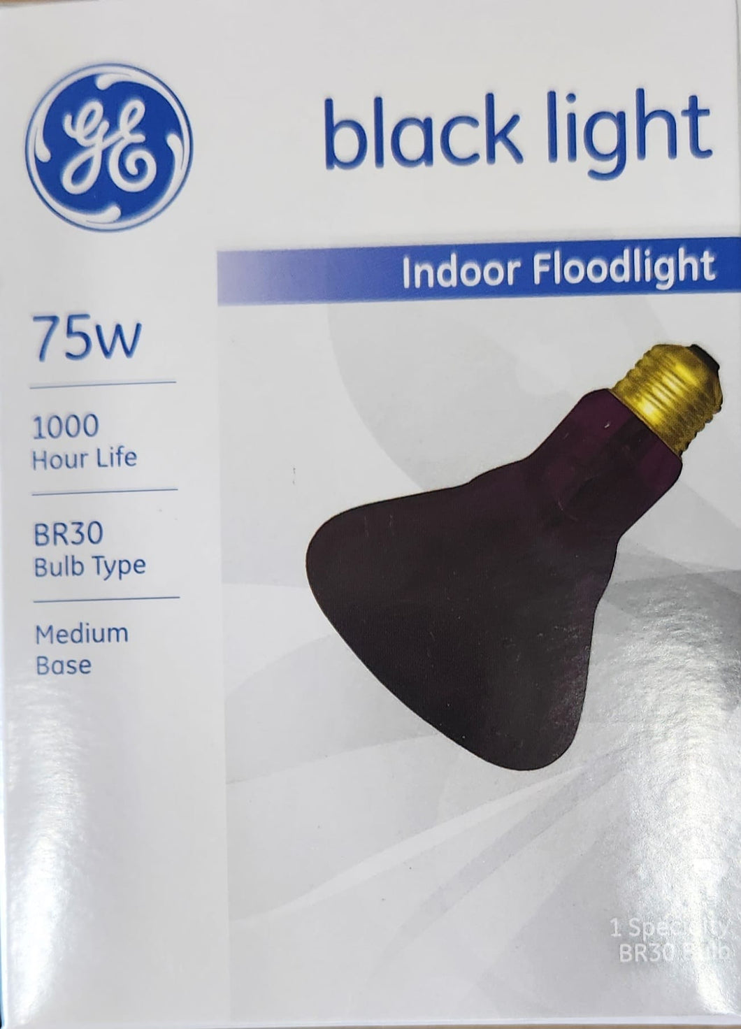 GE #22748 Black Light Indoor Floodlight - BR30, 75W, 1000 Hour Life (Case of 6)