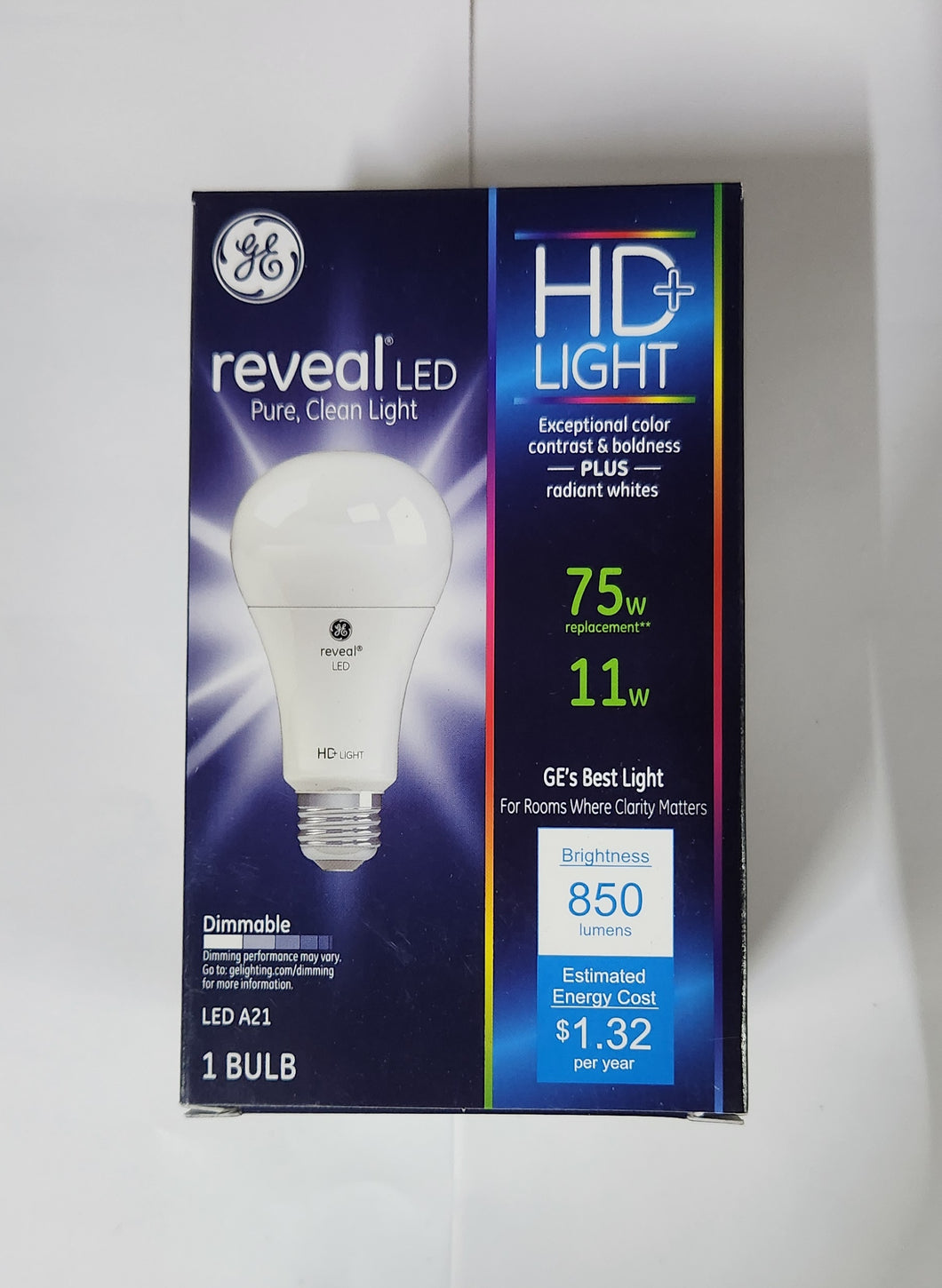 GE 11W=75W Reveal HD Dimmable A19