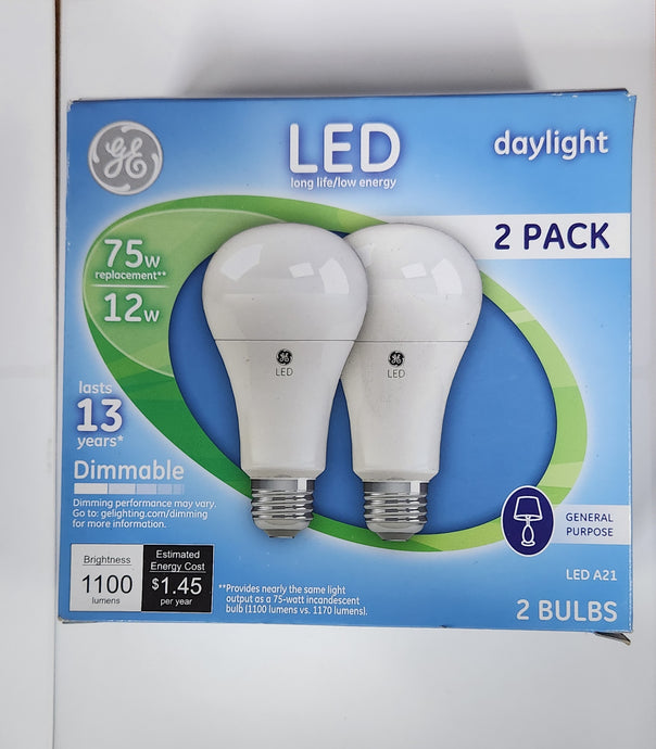 GE 12W=75W LED A19 Daylight Dimmable 2Pack