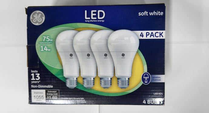 GE 14W=75W LED A19 Soft White 4Pack