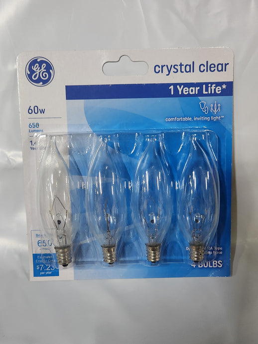 GE 60w Crystal Clear Chandier (case of 4, 4packs)