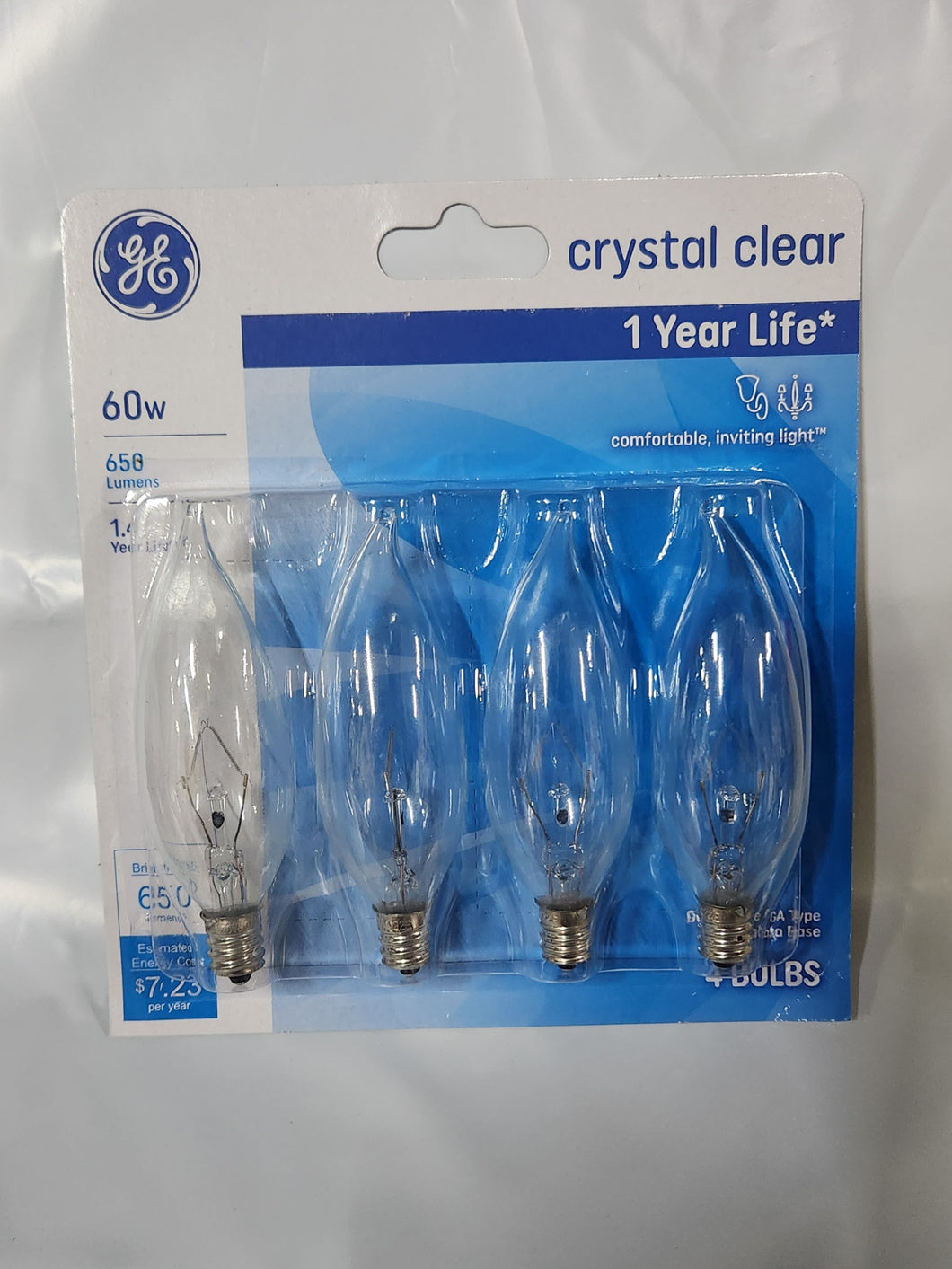 GE 60w Crystal Clear Chandier 4Pack