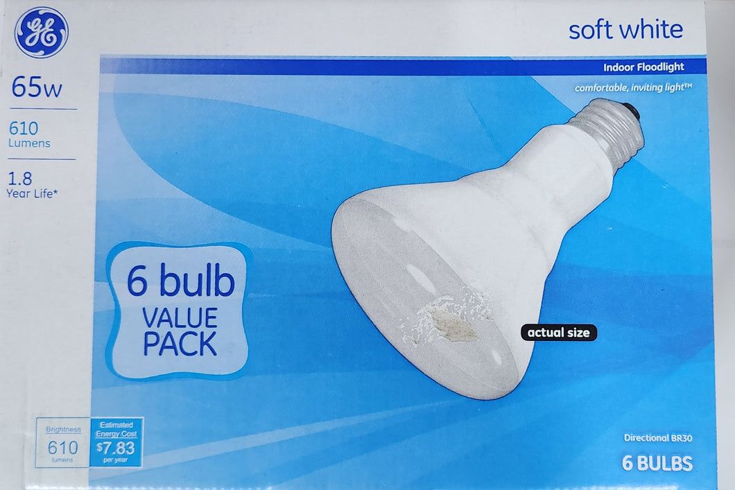 GE 65W Directional BR30 Soft White 6Pack