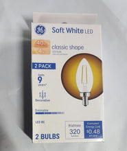 Load image into Gallery viewer, GE Classic Shape LED 40W Chandelier Base Blunt Tip Clear Dimmable 2.7K