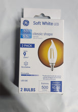 Load image into Gallery viewer, GE Classic Shape LED 60W Chandelier Base Clear Dimmable 2.7K