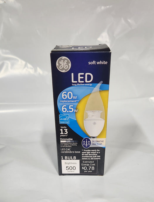 GE LED CAC 60W Candelabra Dimmable Soft White Clear Finish