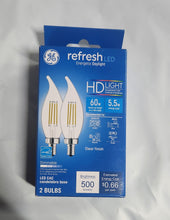 Load image into Gallery viewer, GE Refresh LED 60W Chandelier Clear Cam Base Dimmable 5K Daylight