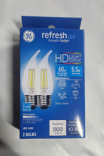 Load image into Gallery viewer, GE Refresh LED 60W Chandelier Clear Medium Base Dimmable 5K (3, 2packs )
