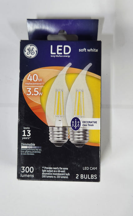 GE 3.5W=40W LED CAM Soft White Clear Medium Base Flame Tip Dimmable