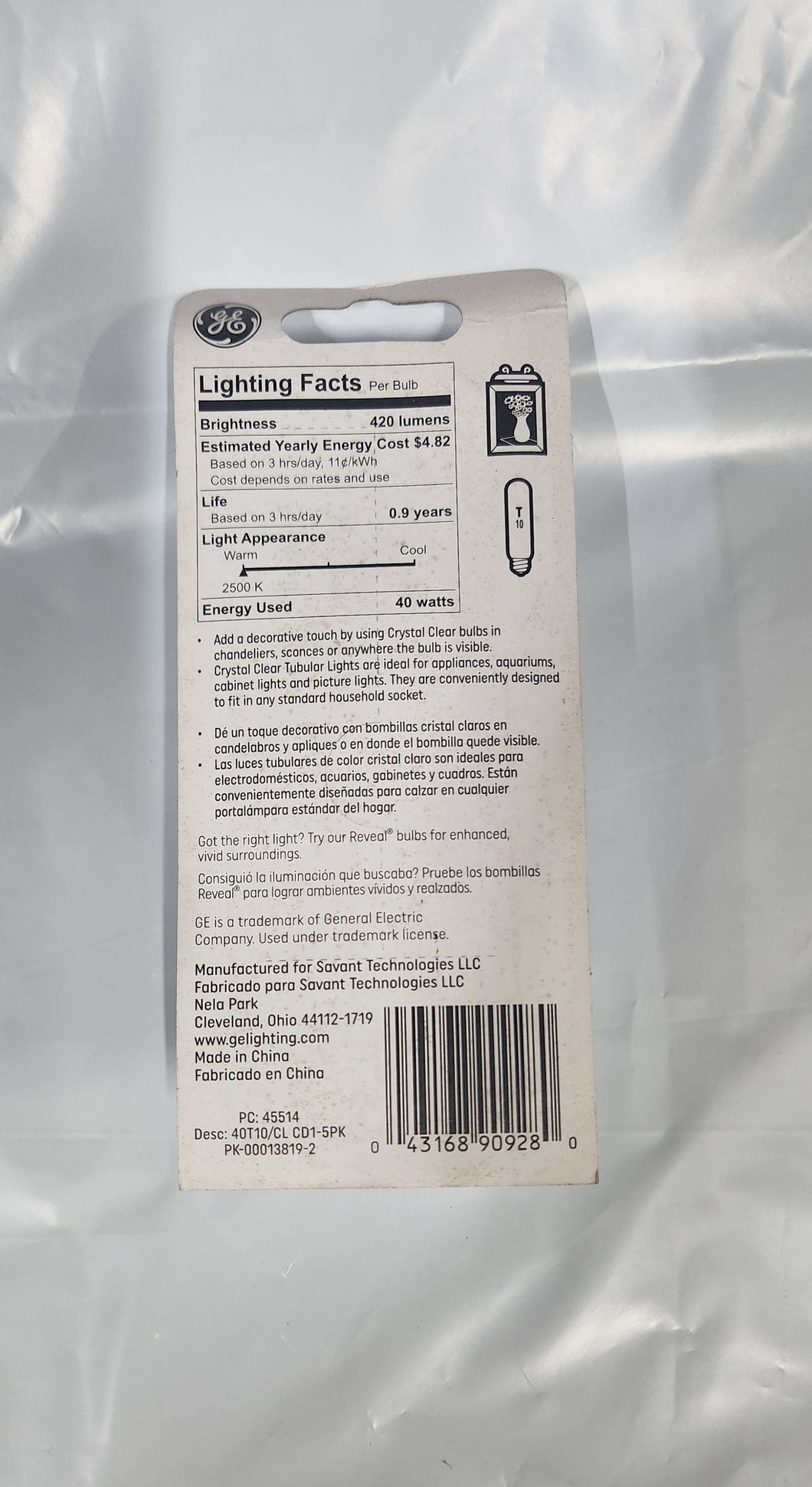 GE 40W t10 Clear Tubular 5pack