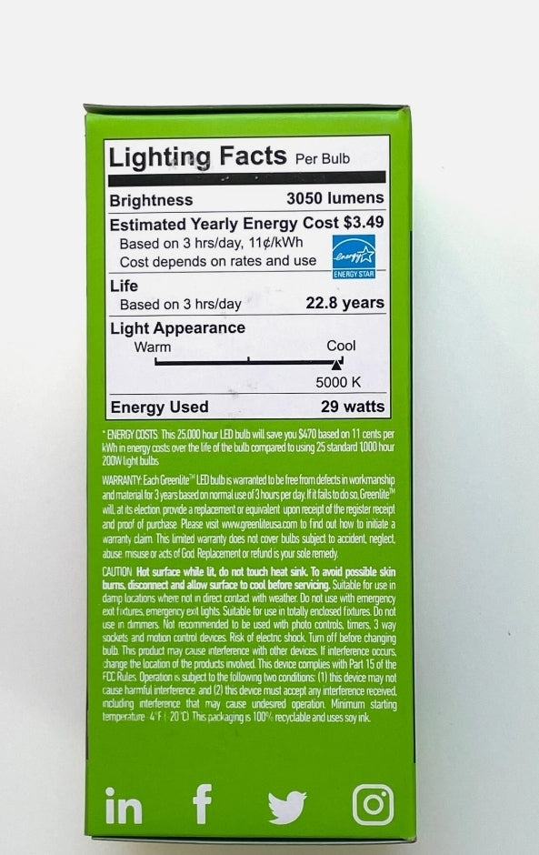 Greenlite LED 29W = 200w A23 5K (Case of 4)