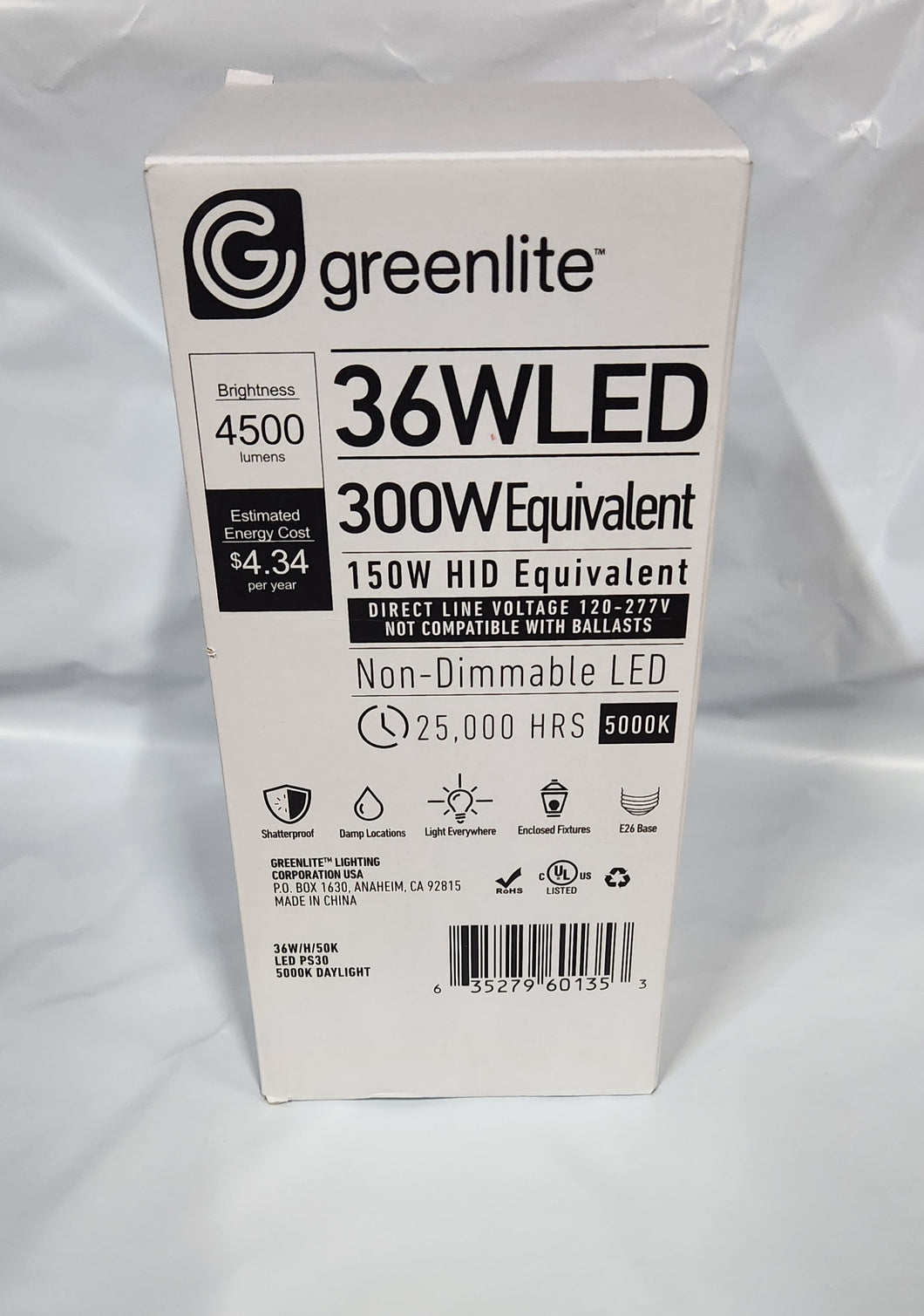 Greenlite PS30 36W LED 300W Equivalent 5K 4500 Lumens (Case of 4)