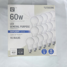 Load image into Gallery viewer, UTILIECH 60W LED A19 Daylight 16Pack 5K Dimmable