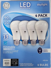 Load image into Gallery viewer, GE LED 60W A19 daylight (3 x 4 pack)