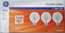 Load image into Gallery viewer, GE Crystal Clear 40W Decorative G25 Bulbs, 410 Lumens - 1 - 3 Pack