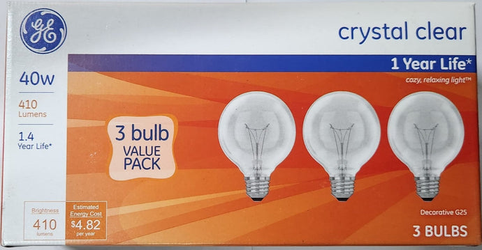 GE Crystal Clear 40W Decorative G25 Bulbs, 410 Lumens - (4 - 3 Pack)