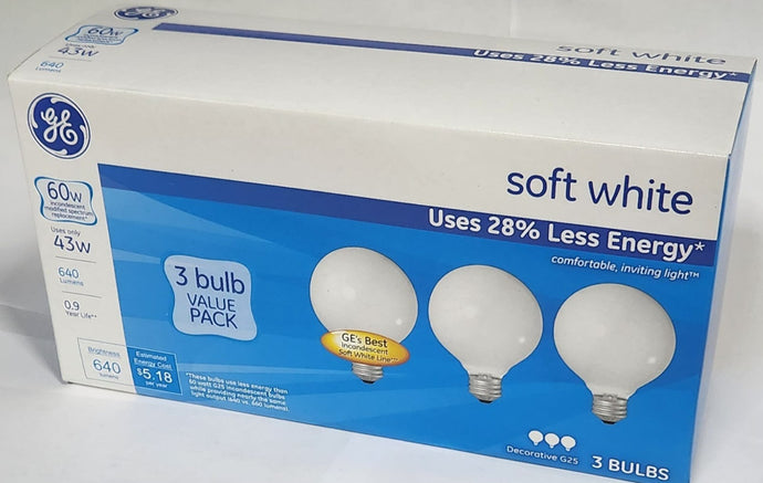 GE Soft White G25 LED Bulbs (3-Pack): Energy-Efficient 60W Replacement