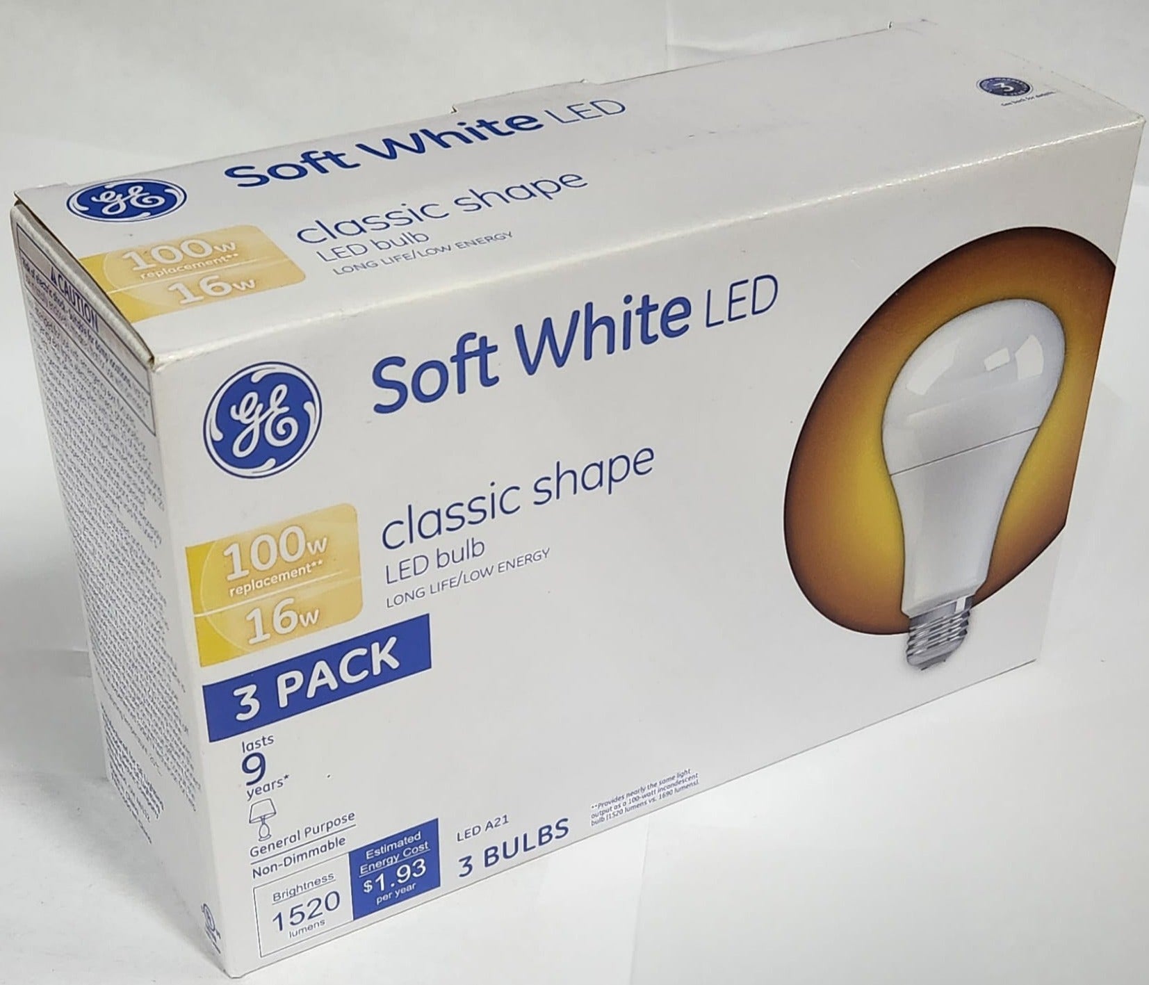 Replight GE Soft White LED Light Bulbs (3-Pack) – Energy-Efficient 100W A21 Rep ...