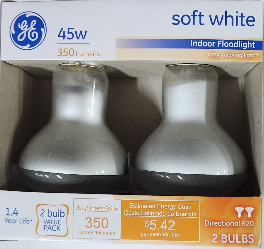 GE #67485 45W Soft White Indoor Floodlight Bulbs, 350 Lumens - (Case of 3- 2pks)