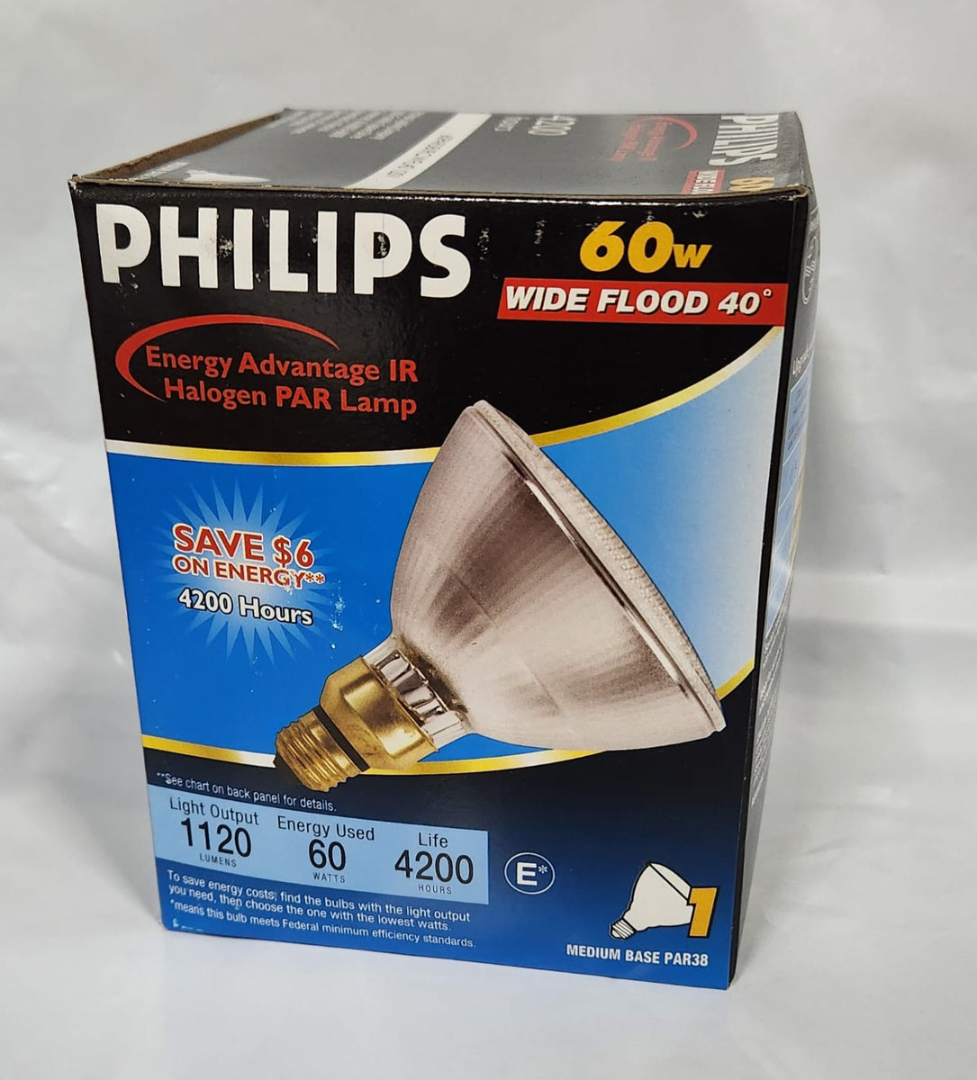 6- Philips 138750 60 Watt PAR38 IRC WFL40 Flood Halogen Light Bulb Cas ...