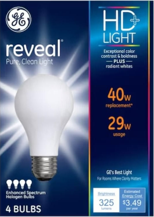 GE #48687 40W A19 Bulbs Reveal Clean Beautiful Light (4-pack)