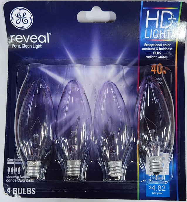 GE Reveal HD+ Light 40W Decorative Clear Blunt Tip Light Bulbs, (Case of 6)