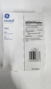 GE #48687 40W A19 Bulbs Reveal Clean Beautiful Light (4-pack)