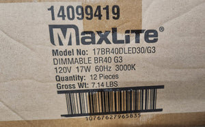 MaxLite Dimmable BR40 LED Bulbs - 17W (120V, 3000K, 12-Pack)