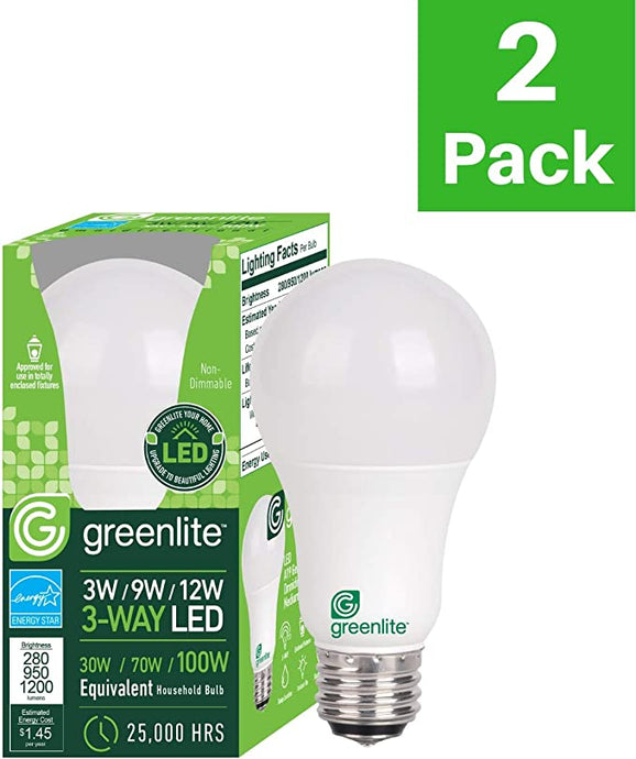 LED A19 3 Way Light Bulb, 4W/8W/14W, (40W/60W/100W Equivalent) ( 2 pack)