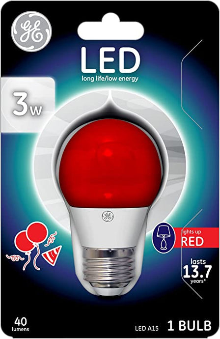 GE Lighting 92122 3-Watt LED 45-Lumen Party Light Bulb with Medium Base, Red, 1-Pack