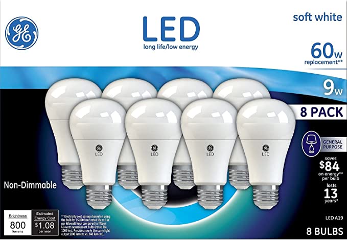 GE Lighting LED A19 Light Bulb with Medium Base ( 8 Pack)