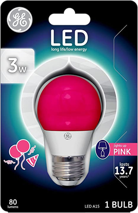 GE Lighting 92132 3-Watt LED Party Light Bulb with Medium Base, Pink, 1-Pack