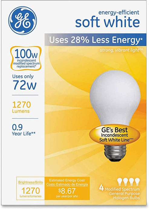 GE 66249 Halogen Bulb Globe 72W (4 Pack ) BX White