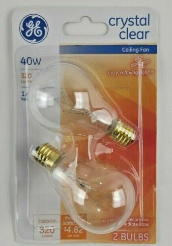 NEW GE 40 Watt Crystal Clear A15 Ceiling Fan Light Bulbs w/ Intermediate Base( Case of 8 Bulbs)