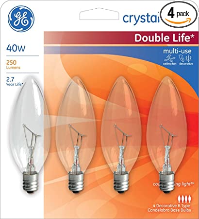 GE 40 Watt Blunt Tip Candelabra Base Light Bulbs Crystal Clear (Case of 16 bulbs)