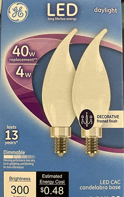 GE LED CAC Frosted Candelabra Daylight Dimmable 300 lumens (2 Pack)