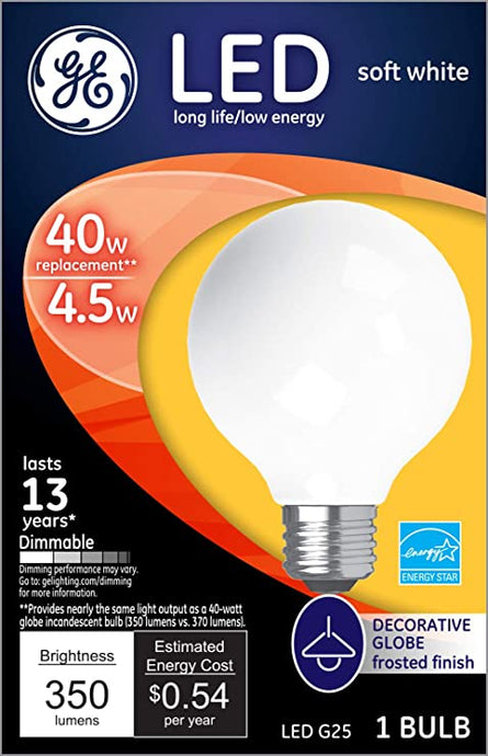 GE Lighting 25048 Finish Light Bulb Dimmable LED G25 Decorative Globe 4. ( 1 pack)