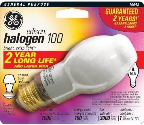 GE 10042 100-Watt Edison Halogen BT14.5 1CD Light Bulb New (case of 5 Bulbs)