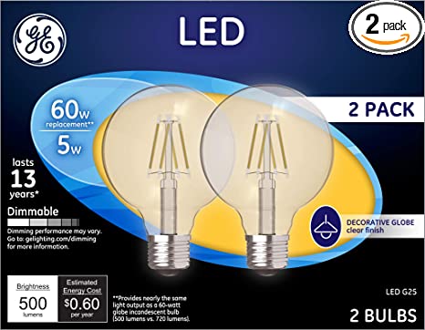 GE LED Light Bulbs, 60 Watt Eqv, Soft White, G25 Globe Bulbs, Medium Base (2 Pack)