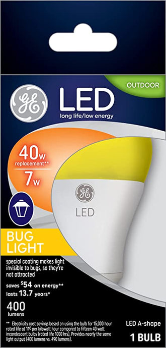 GE LED Bug Light, Light Invisible to Bugs, 7 Watt (40 Watt Equivalent) Medium Base (1 Pack)