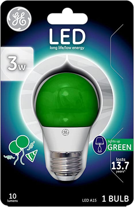 GE Lighting 92126 3-Watt LED 45-Lumen Party Light Bulb with Medium Base, Green, 1-Pack