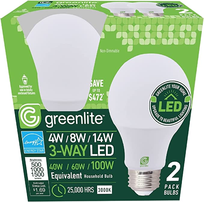 3-Way LED Bulbs 4W/8W/14W 2-Pack