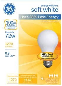 Ge 66249 A19 72 Watt Soft White Bulb, 3x 4-Pack (12 Bulbs)