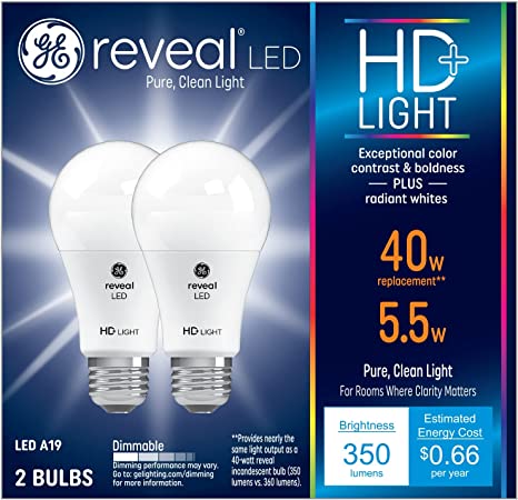 GE Lighting Reveal LED Light Bulbs, 5.5 Watts (40 Watt Equivalent) HD+ Light (2 pack)